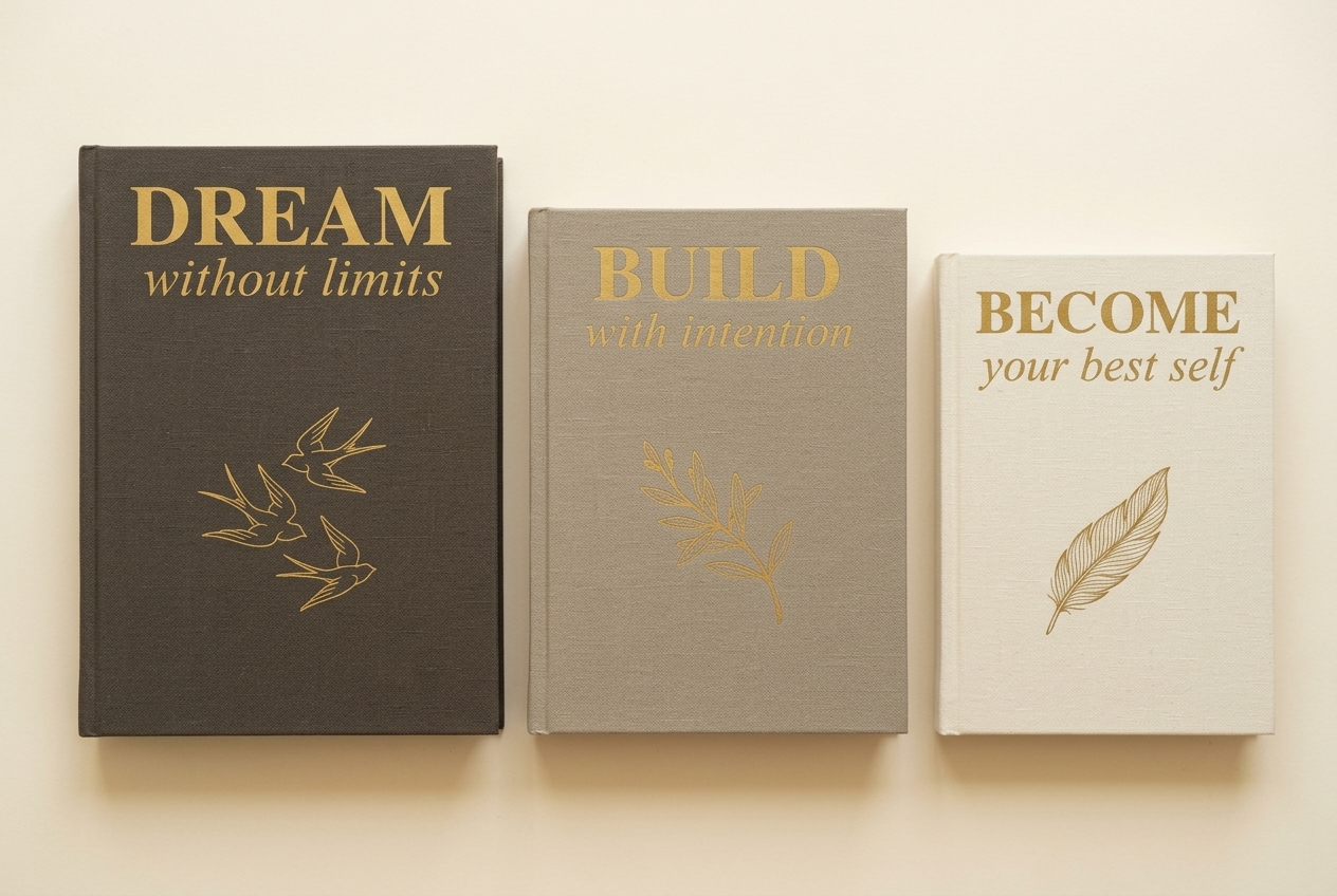 The three volumes laid flat: DREAM, BUILD, BECOME