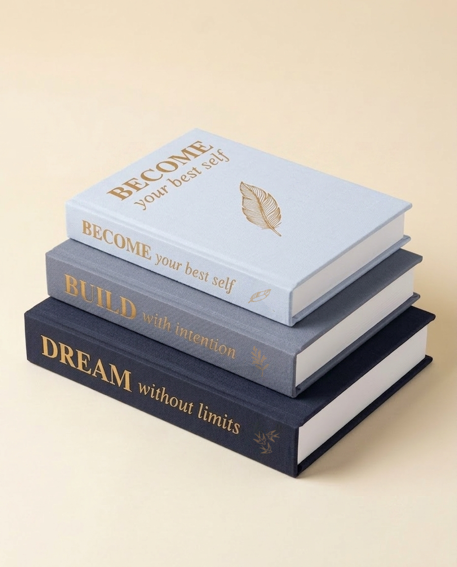Blue colorway — stacked DREAM, BUILD, BECOME volumes
