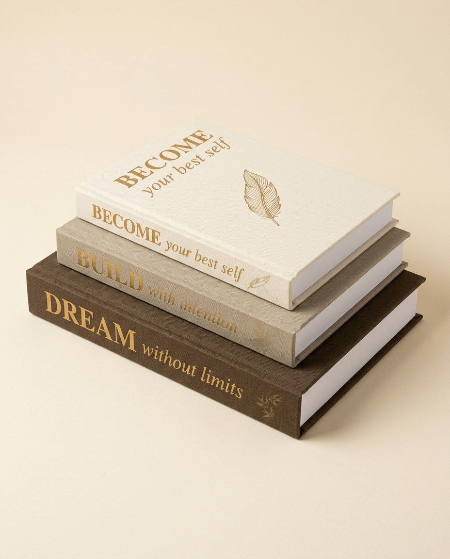 Neutral colorway — stacked DREAM, BUILD, BECOME volumes