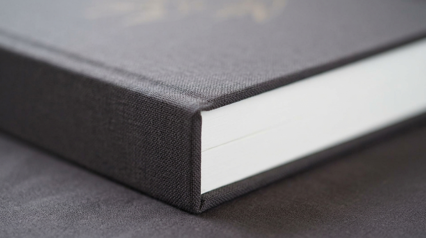 Corner detail — linen wrap over rigid board
